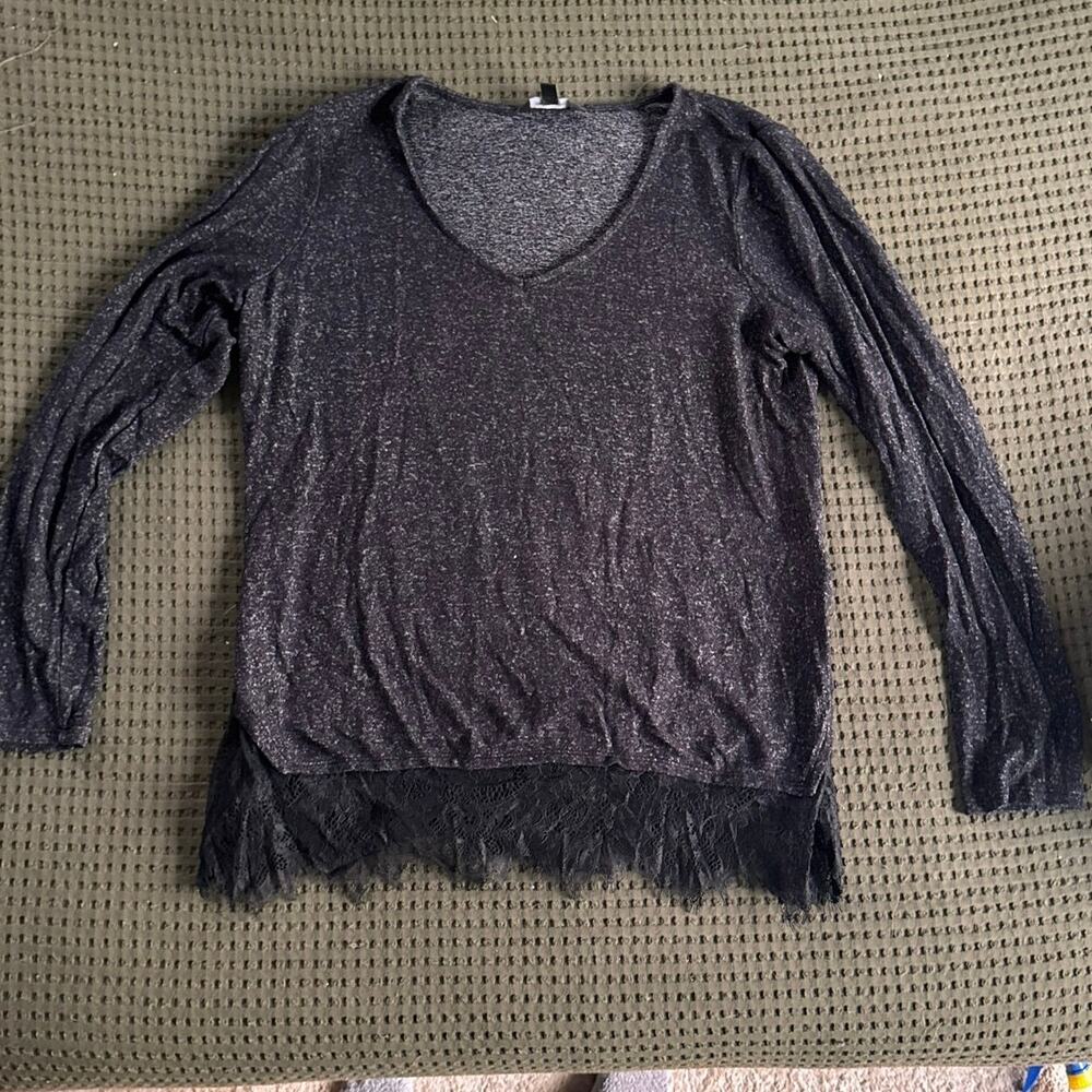 Charcoal gray/black knit sweater with lace